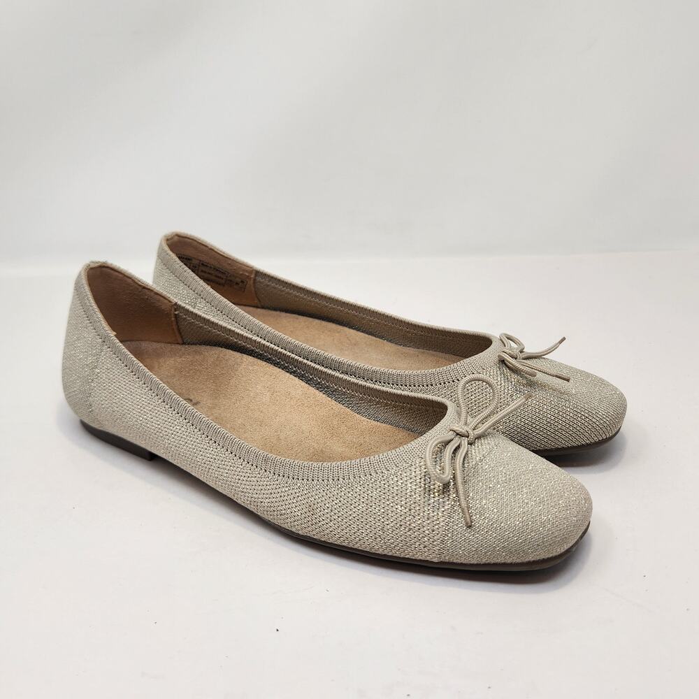 Vionic Klara Knit Gold Sparkle Flats Slip On Shoes Women Size 7.5 Arch Comfort